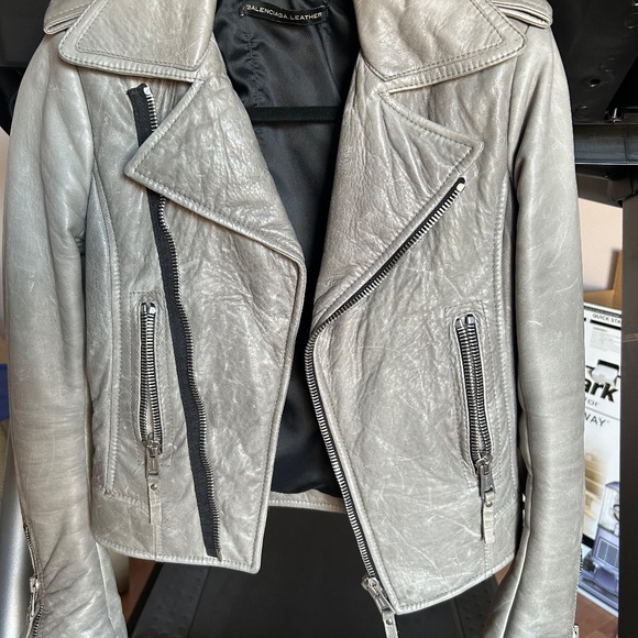 2008 BALENCIAGA LEATHER MOTO JACKET in Light Grey, size 38 - Picture 16 of 16